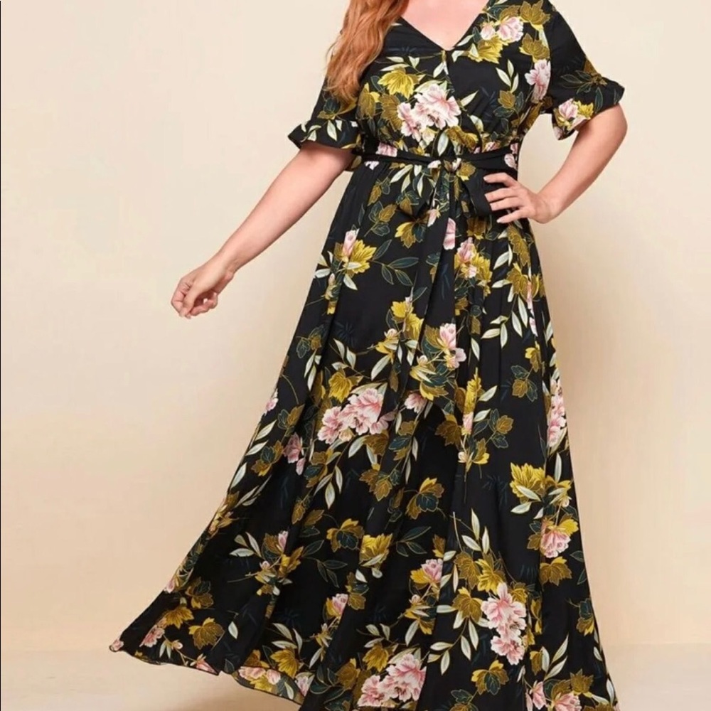 Belted Floral Maxi Dress NWOT